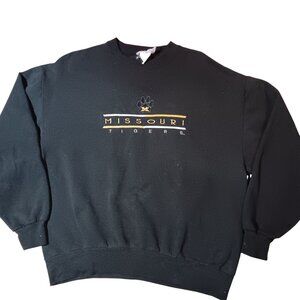 Vintage Men's Large Sweatshirt 90's Missouri Tigers Black Crewneck Embroidered